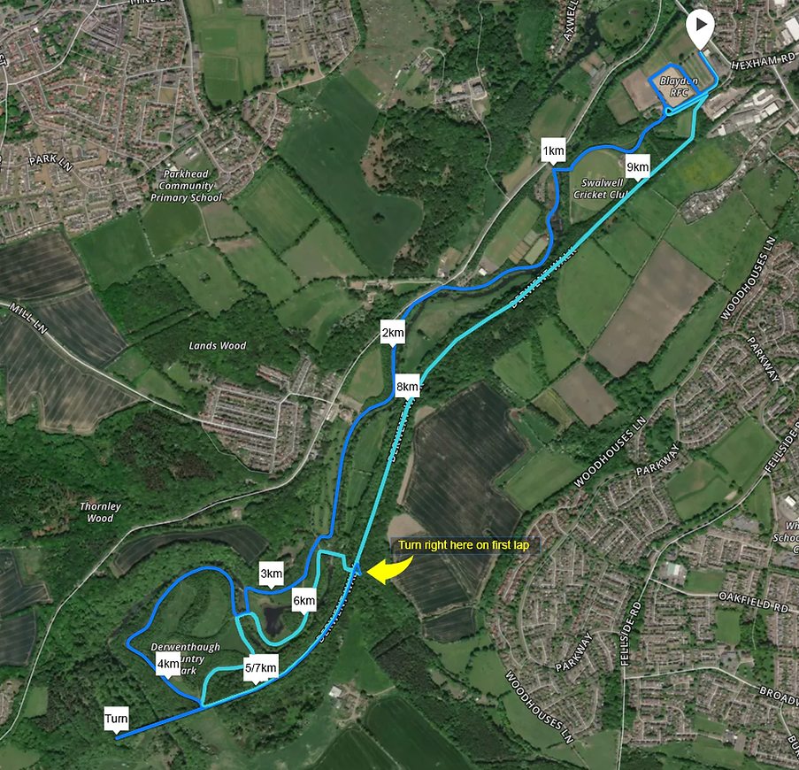 Gateshead Trail 10K 2023 map